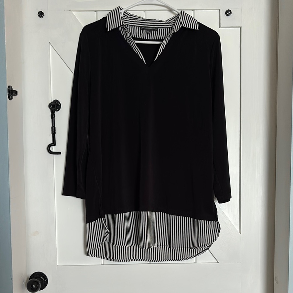 Black and White Striped Women's Top
